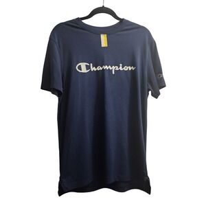 Champion Mens Navy Blue Graphic Logo Short Sleeve T-Shirt Crew Neck Large